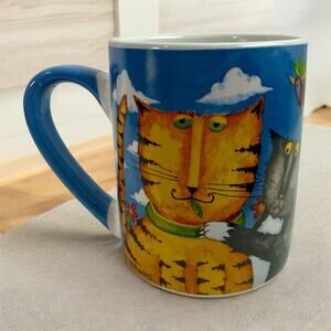 Gibson Home Collectible 2014 Debi Hron Blue "Cool Cats" Coffee Mug Cup 11oz